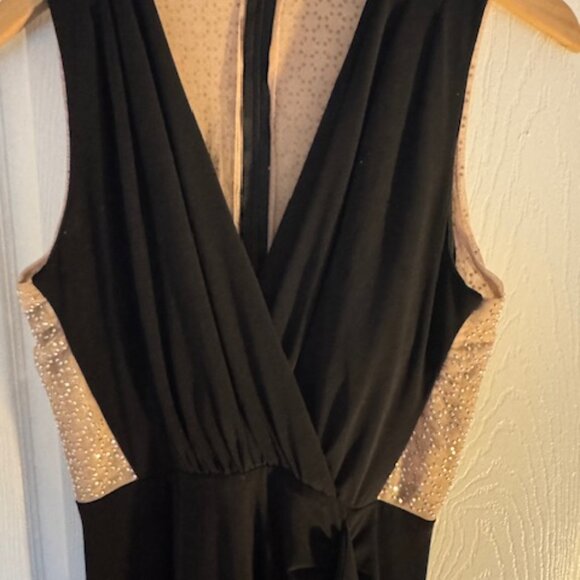 BLACK AND CHAMPAGNE SHIMMER PARTY DRESS COCKTAIL STYLE ABOVE KNEE - Picture 3 of 5